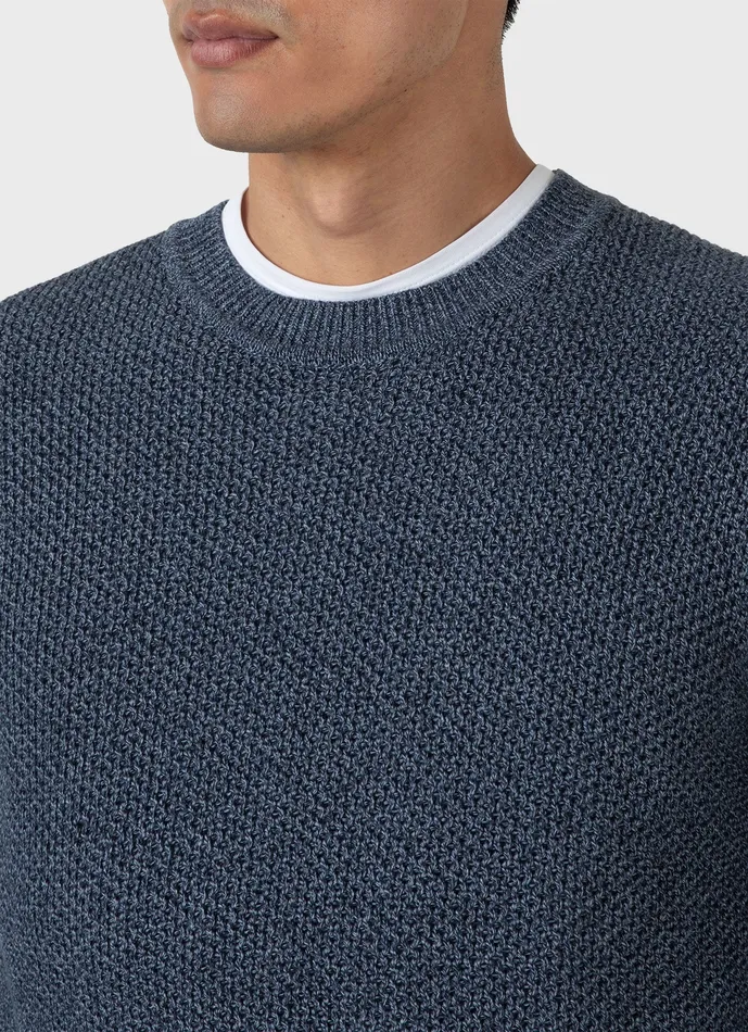 Knitwear Men ussunspel Honeycomb Cotton Crew Neck Jumper Indigo Knitwear Men ussunspel Honeycomb Cotton Crew Neck Jumper Indigo