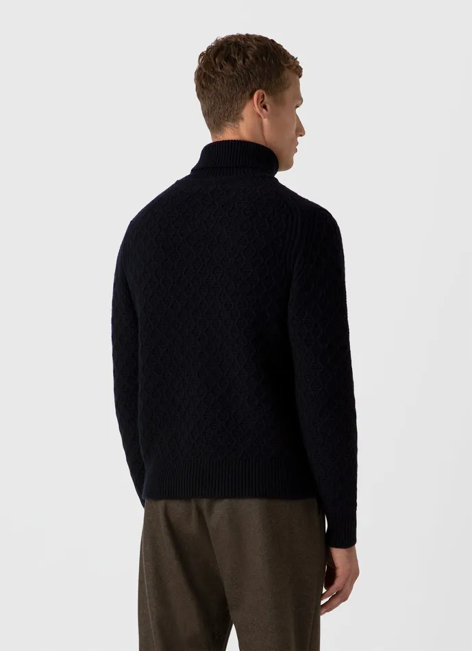 Knitwear Sunspel x WM Brown Aran Roll Neck Dark Navy Mouline 8211 ussunspel Men Knitwear Sunspel x WM Brown Aran Roll Neck Dark Navy Mouline 8211 ussunspel Men