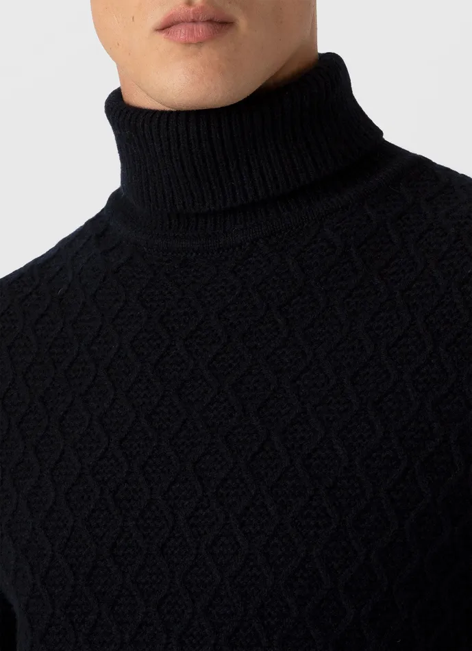 Knitwear Sunspel x WM Brown Aran Roll Neck Dark Navy Mouline 8211 ussunspel Men Knitwear Sunspel x WM Brown Aran Roll Neck Dark Navy Mouline 8211 ussunspel Men