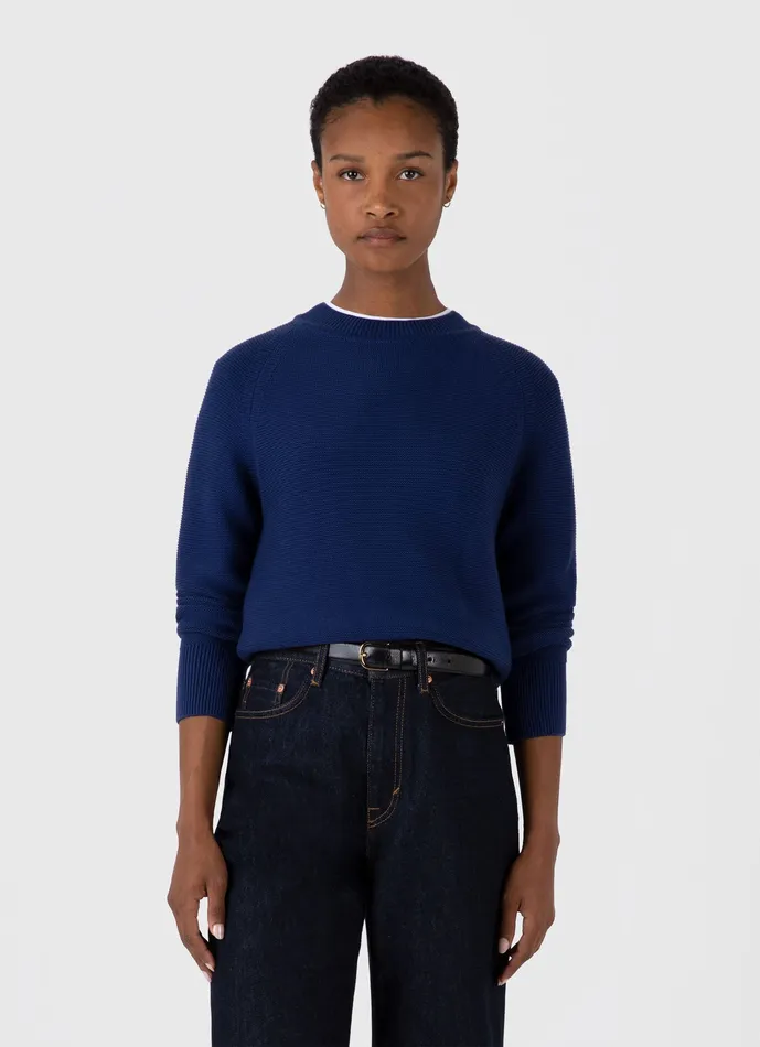 Knitwear ussunspel Women Textured Cotton Jumper Ink Blue