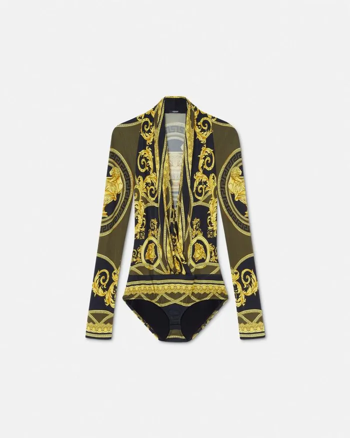 La Coupe Des Dieux Draped Bodysuit Blackprint Women Versace Shirts and Tops