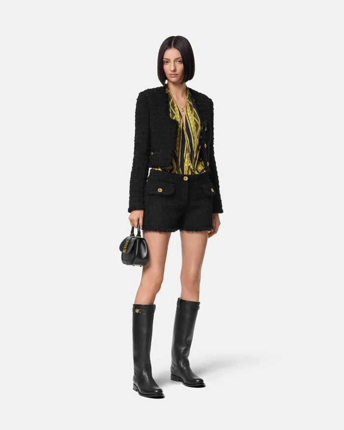 La Coupe Des Dieux Draped Bodysuit Blackprint Women Versace Shirts and Tops