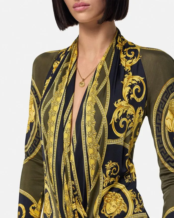 La Coupe Des Dieux Draped Bodysuit Blackprint Women Versace Shirts and Tops