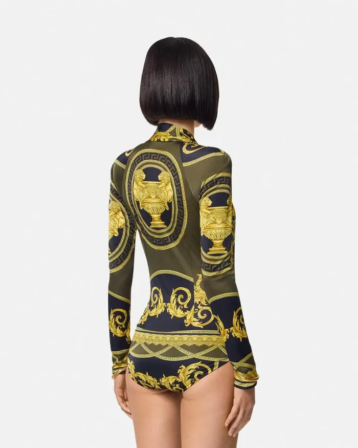 La Coupe Des Dieux Draped Bodysuit Blackprint Women Versace Shirts and Tops