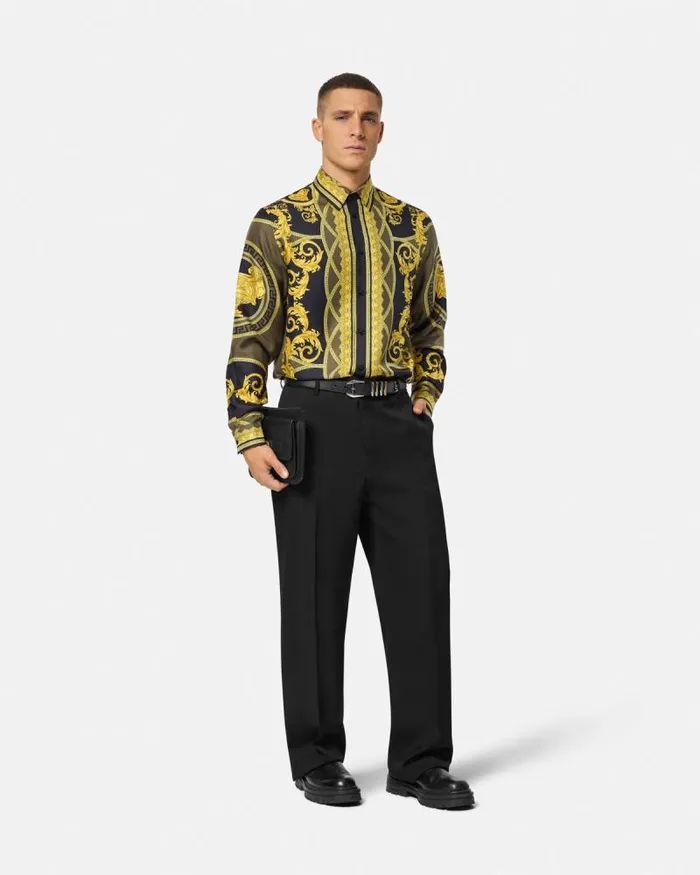 La Coupe Des Dieux Silk Shirt Blackprint Men Versace Shirts