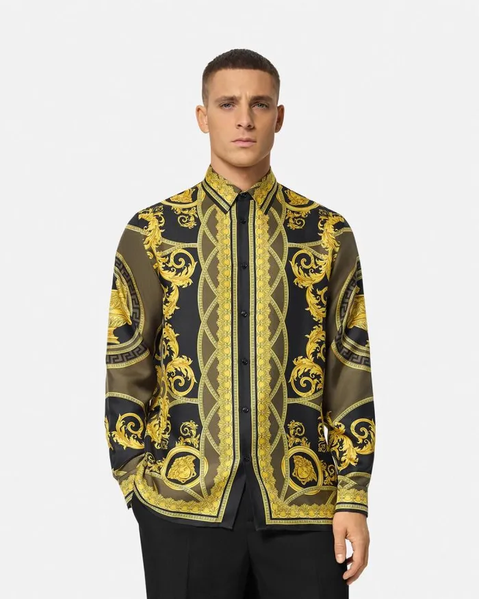 La Coupe Des Dieux Silk Shirt Blackprint Men Versace Shirts