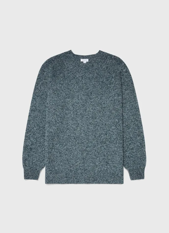 Lambswool Crew Neck Jumper Green Sage Twist Men SUNSPEL Knitwear