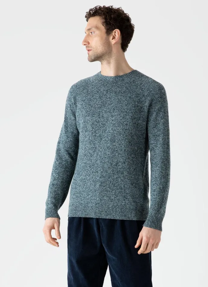 Lambswool Crew Neck Jumper Green Sage Twist Men SUNSPEL Knitwear