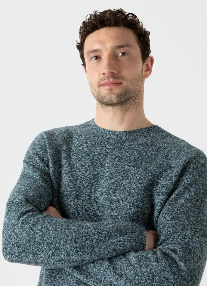 Lambswool Crew Neck Jumper Green Sage Twist Men SUNSPEL Knitwear