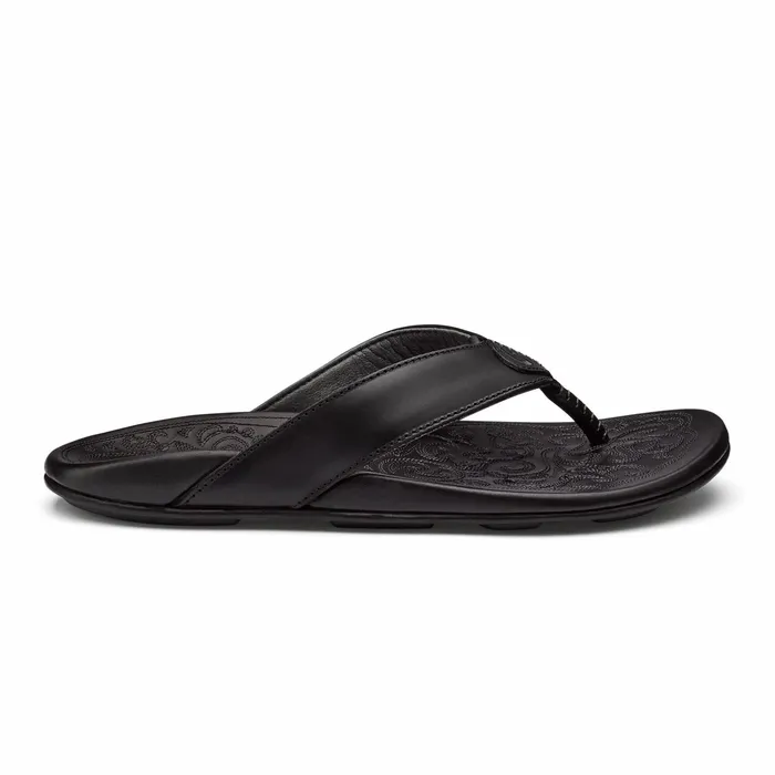 Leather Men Olukai Mekila FullGrain Leather Beach Sandals 8211 Black