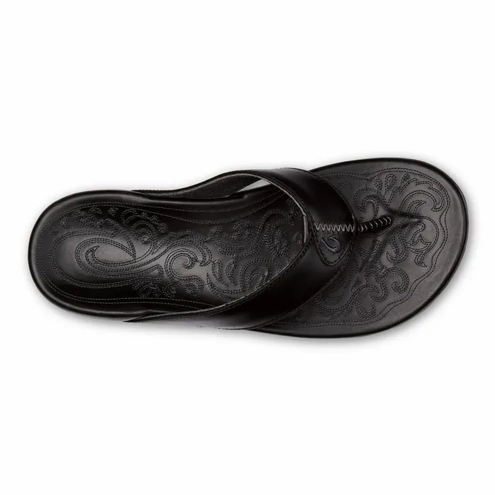 Leather Men Olukai Mekila FullGrain Leather Beach Sandals 8211 Black
