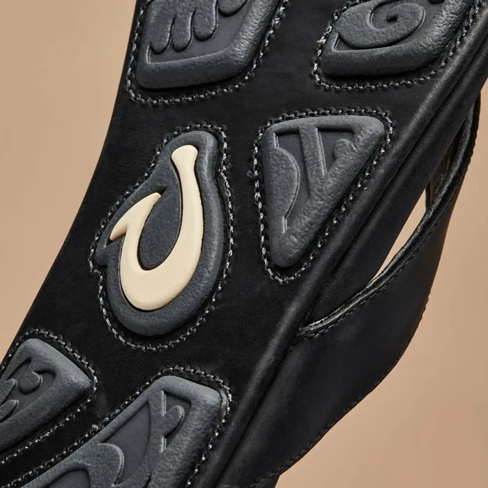 Leather Men Olukai Mekila FullGrain Leather Beach Sandals 8211 Black