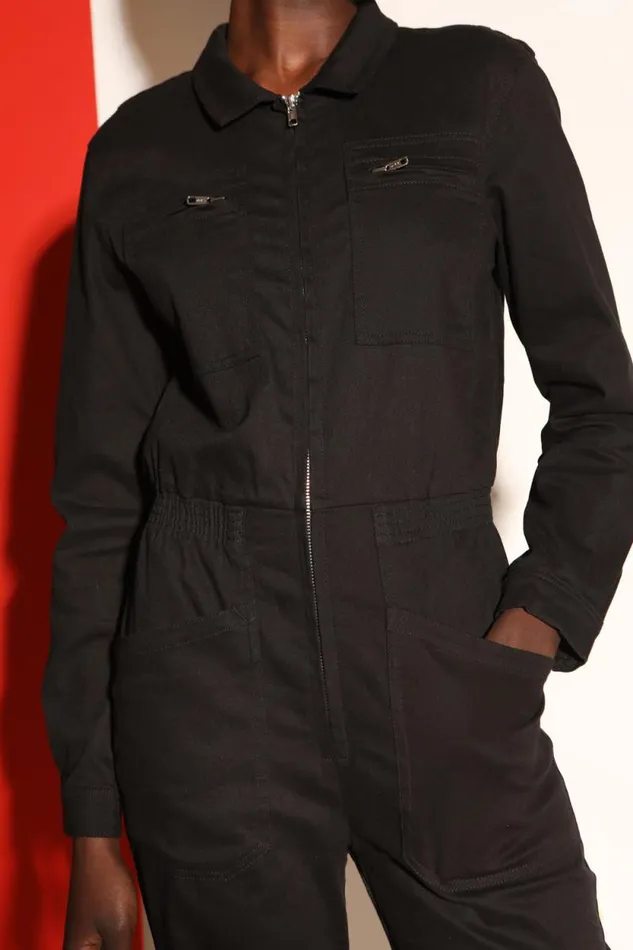 LF Markey One Pieces Women Danny Stretch Drill Boilersuit Black
