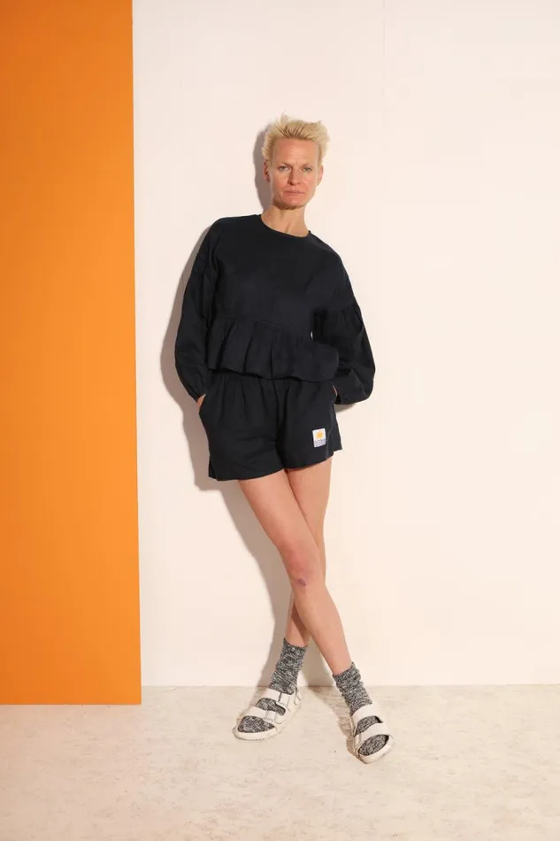 LF Markey Shorts Women Basic Linen Shorts Navy