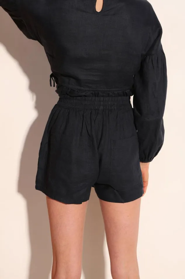 LF Markey Shorts Women Basic Linen Shorts Navy