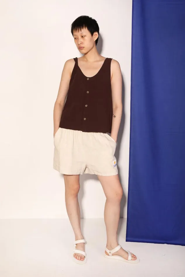 LF Markey Tops Women Button Front Tank Chocolate