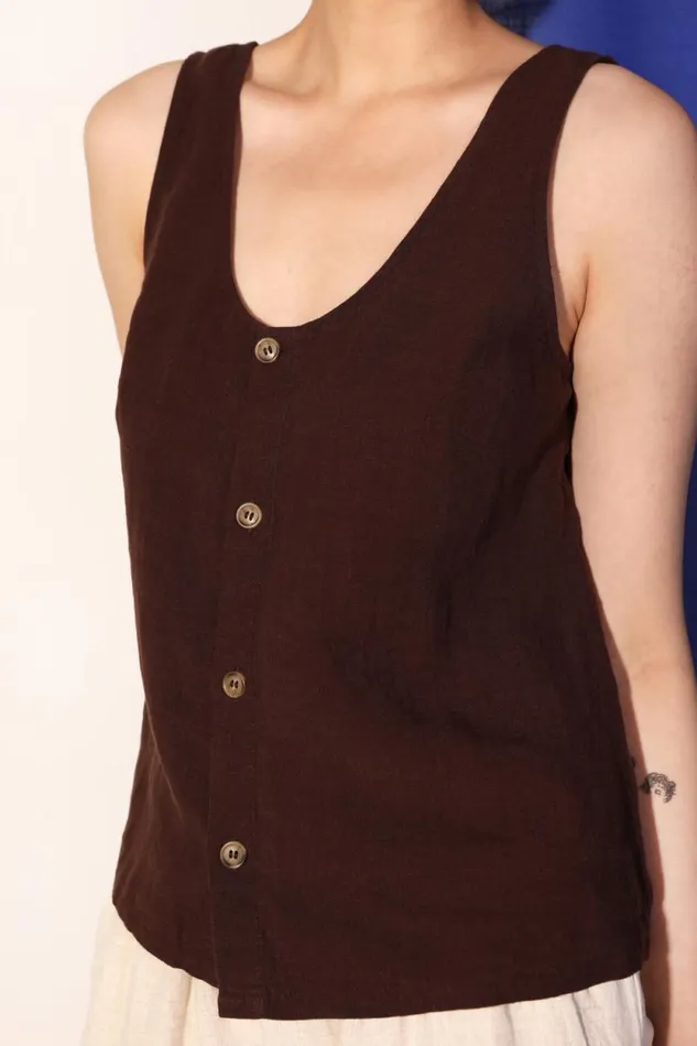 LF Markey Tops Women Button Front Tank Chocolate