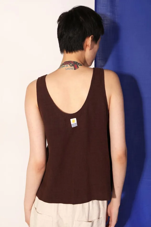 LF Markey Tops Women Button Front Tank Chocolate