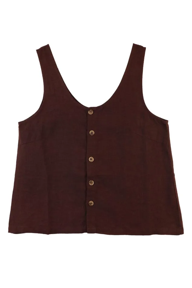 LF Markey Tops Women Button Front Tank Chocolate