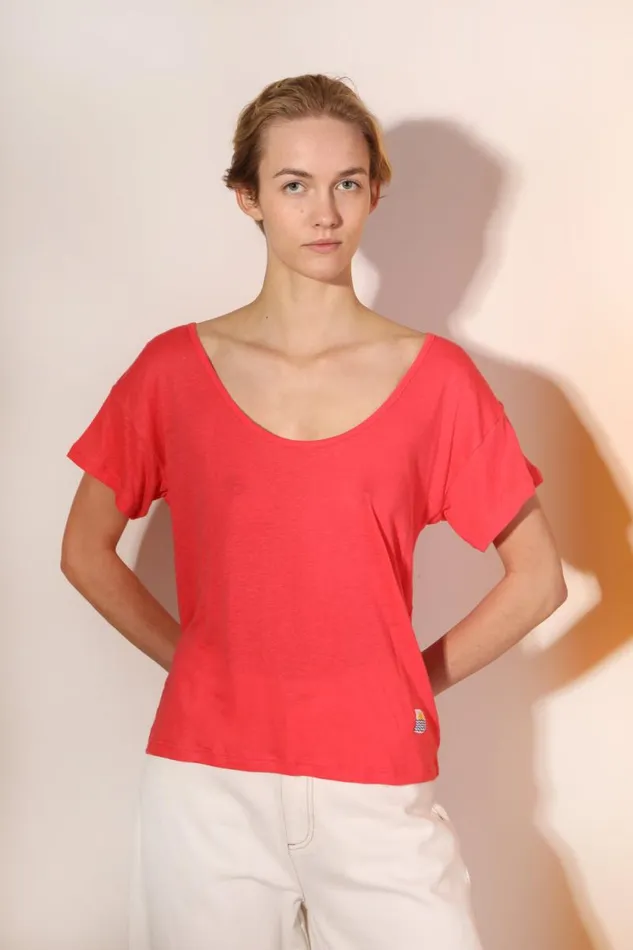 LF Markey Tops Women Square Cut Tee Raspberry