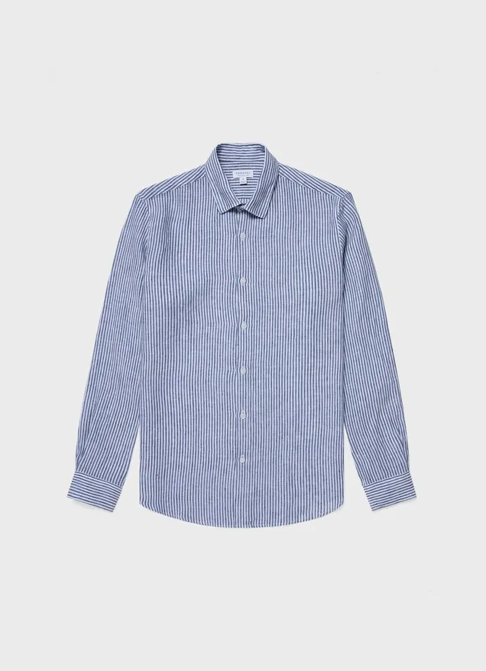 Linen Shirt Navywhite Linen Stripe Men SUNSPEL Shirts