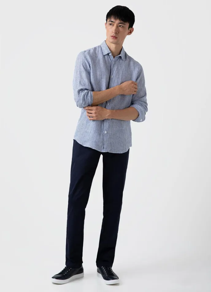 Linen Shirt Navywhite Linen Stripe Men SUNSPEL Shirts