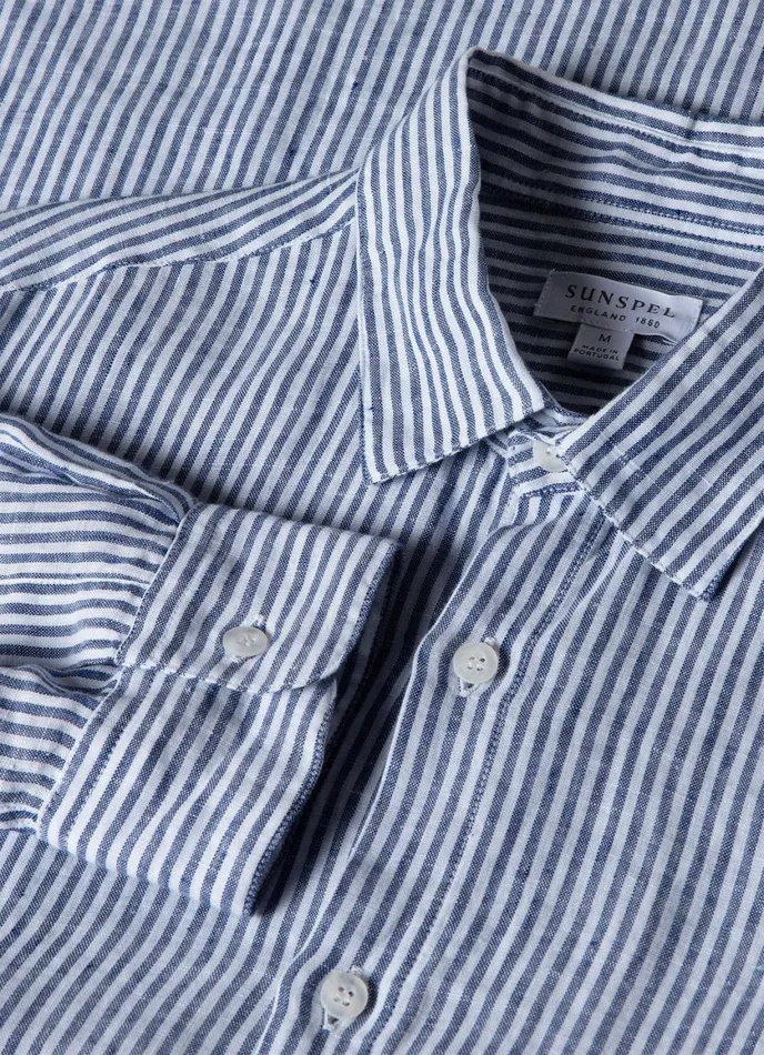 Linen Shirt Navywhite Linen Stripe Men SUNSPEL Shirts