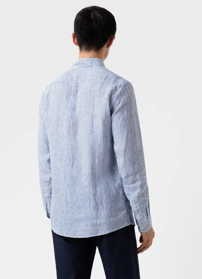Linen Shirt Navywhite Linen Stripe Men SUNSPEL Shirts