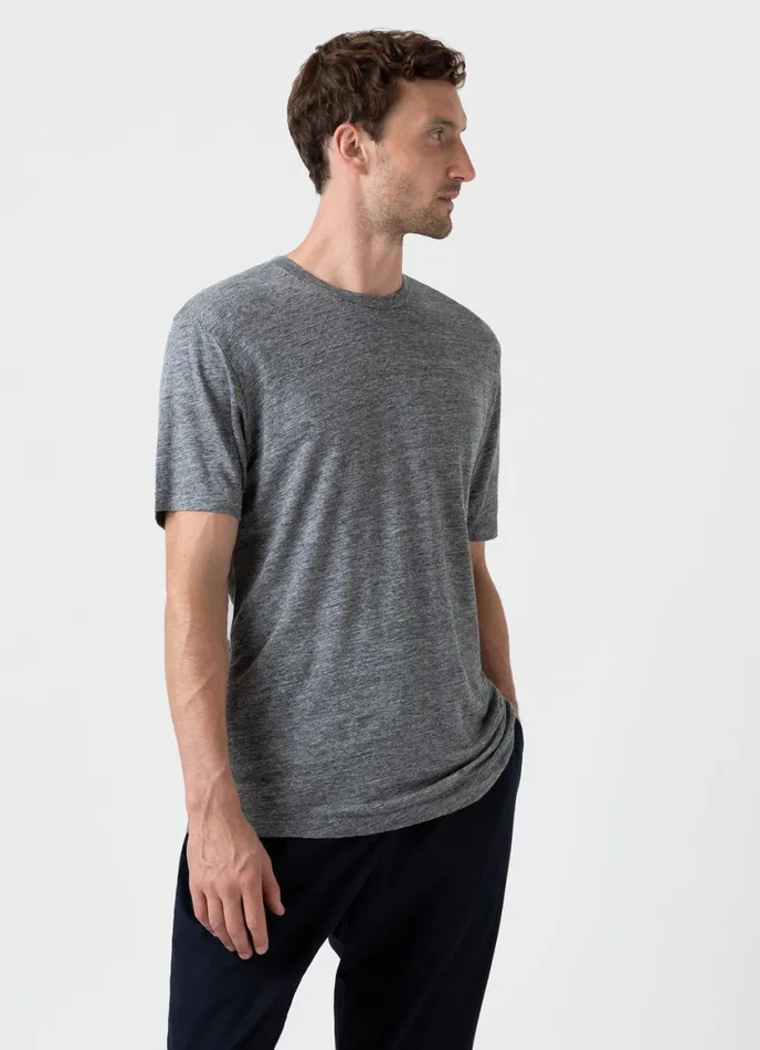 Linen Tshirt Mid Grey Melange Men SUNSPEL Tshirts