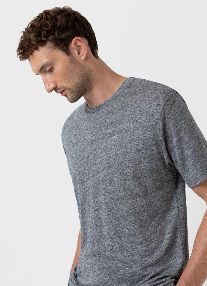 Linen Tshirt Mid Grey Melange Men SUNSPEL Tshirts