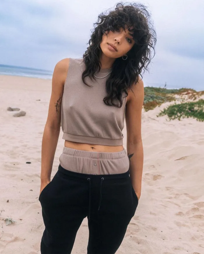 Lived In Lounge Knit Muscle Tank Top 8211 Concrete Womens Volcom Tops