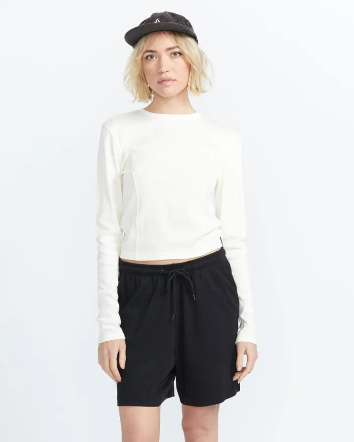 Lived In Lounge Rib Long Sleeve Top 8211 Bone Womens Volcom Tops