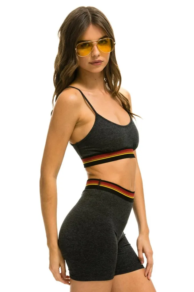 Logo 4 Inch HiRise Biker Short 8211 Charcoal Women Aviator Nation Shorts