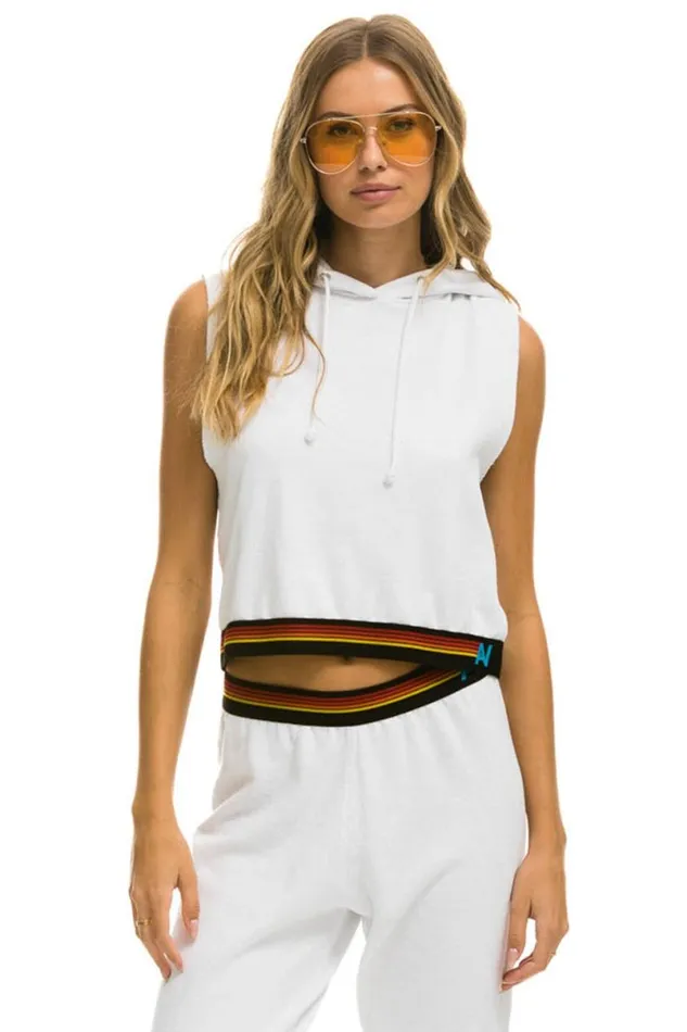 Logo Stripe Sleeveless Crop Pullover Hoodie 8211 White Women Aviator Nation Hoodies