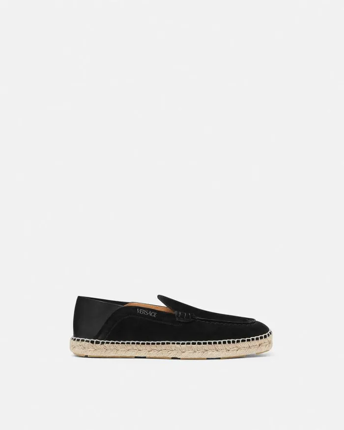 Logo Suede Espadrilles Black Men Versace Loafers and Slippers
