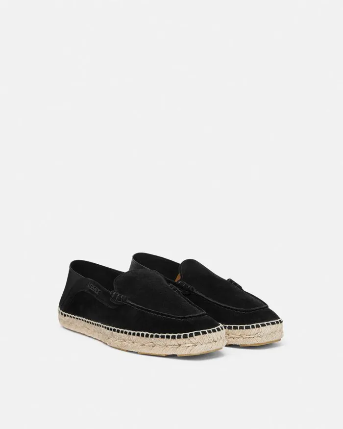 Logo Suede Espadrilles Black Men Versace Loafers and Slippers