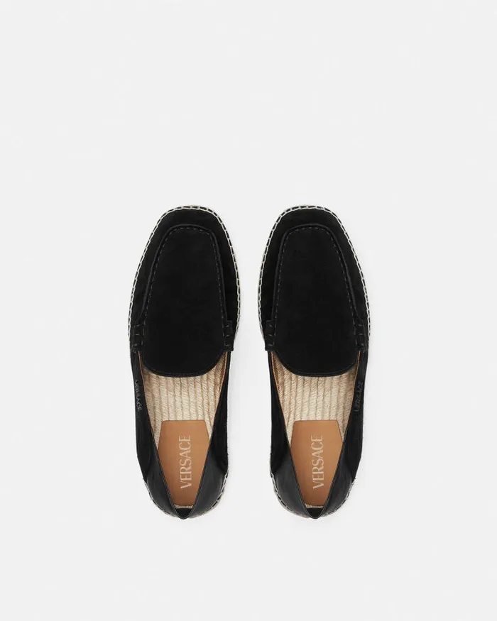 Logo Suede Espadrilles Black Men Versace Loafers and Slippers