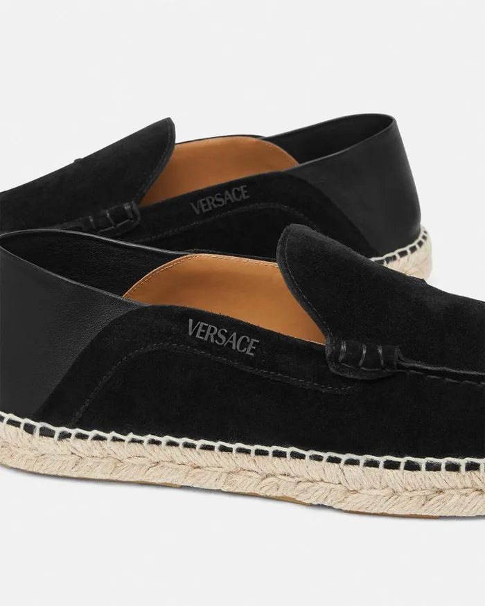 Logo Suede Espadrilles Black Men Versace Loafers and Slippers
