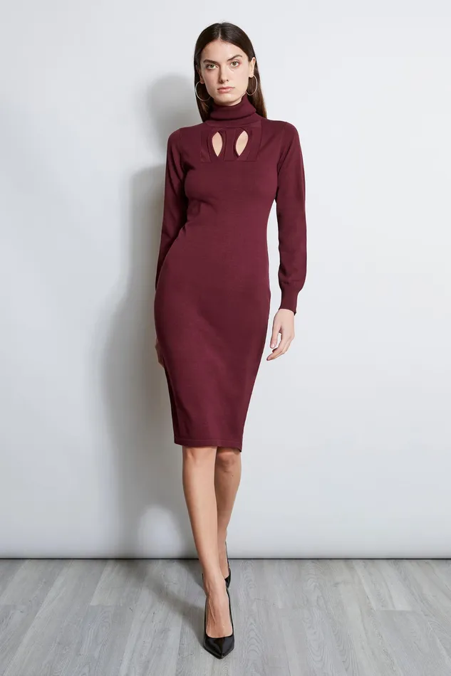 Long Sleeve Dresses Women Elie Tahari Geometric Keyhole Dress MERLOT
