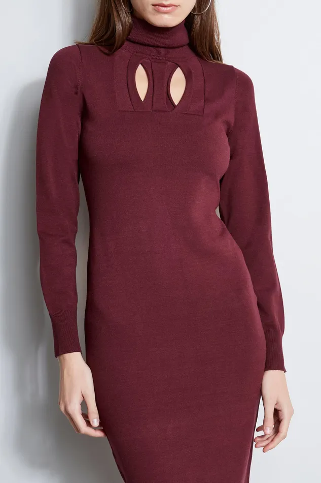 Long Sleeve Dresses Women Elie Tahari Geometric Keyhole Dress MERLOT