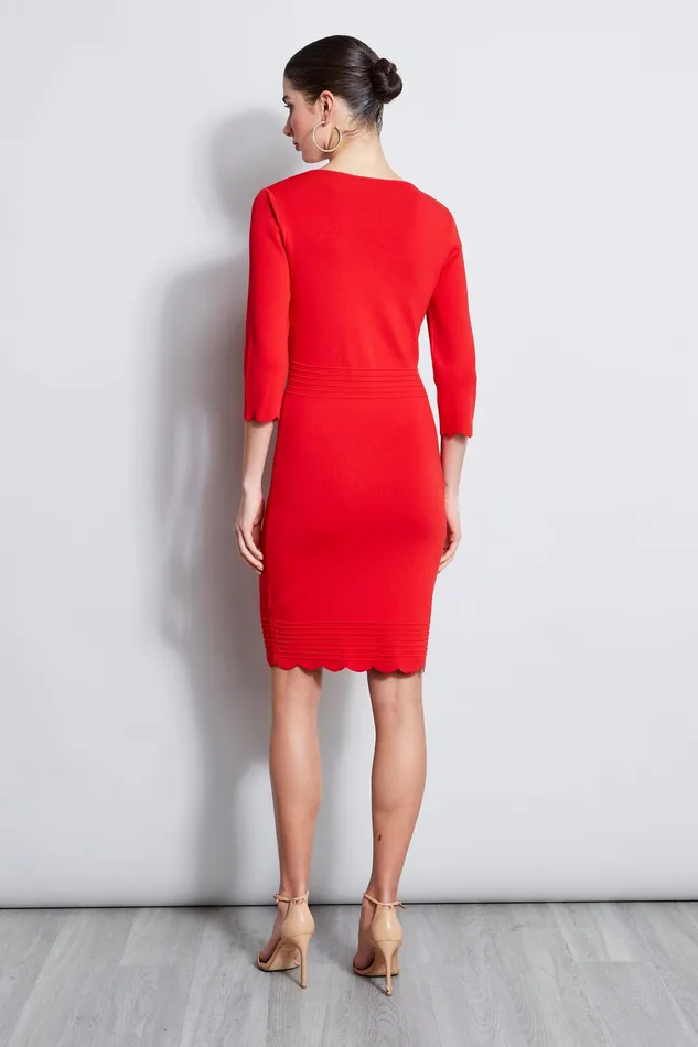 Long Sleeve Dresses Women Elie Tahari Scallop VNeck Dress CALYPSO RED