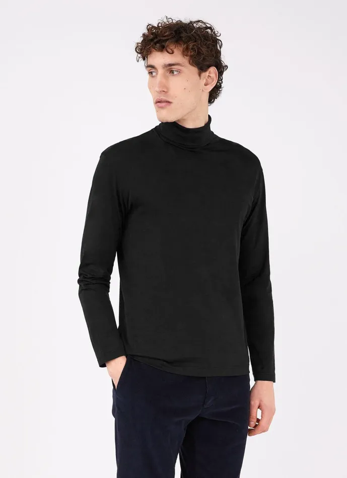 Long Sleeve Roll Neck Tshirt Black Men SUNSPEL Tshirts