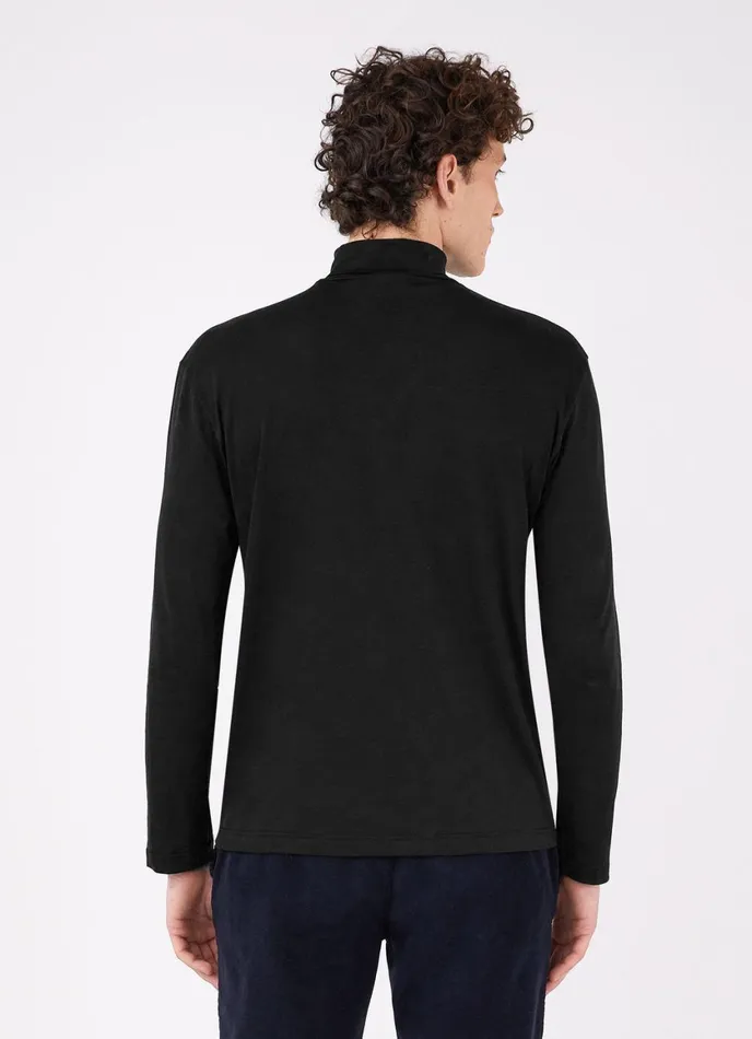 Long Sleeve Roll Neck Tshirt Black Men SUNSPEL Tshirts