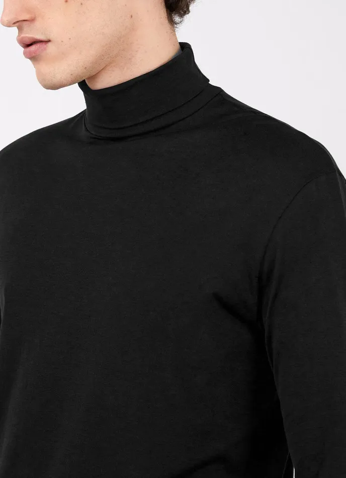Long Sleeve Roll Neck Tshirt Black Men SUNSPEL Tshirts