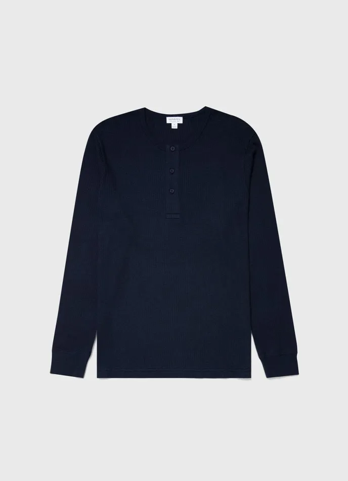 Long Sleeve Waffle Henley Navy Men SUNSPEL Tshirts