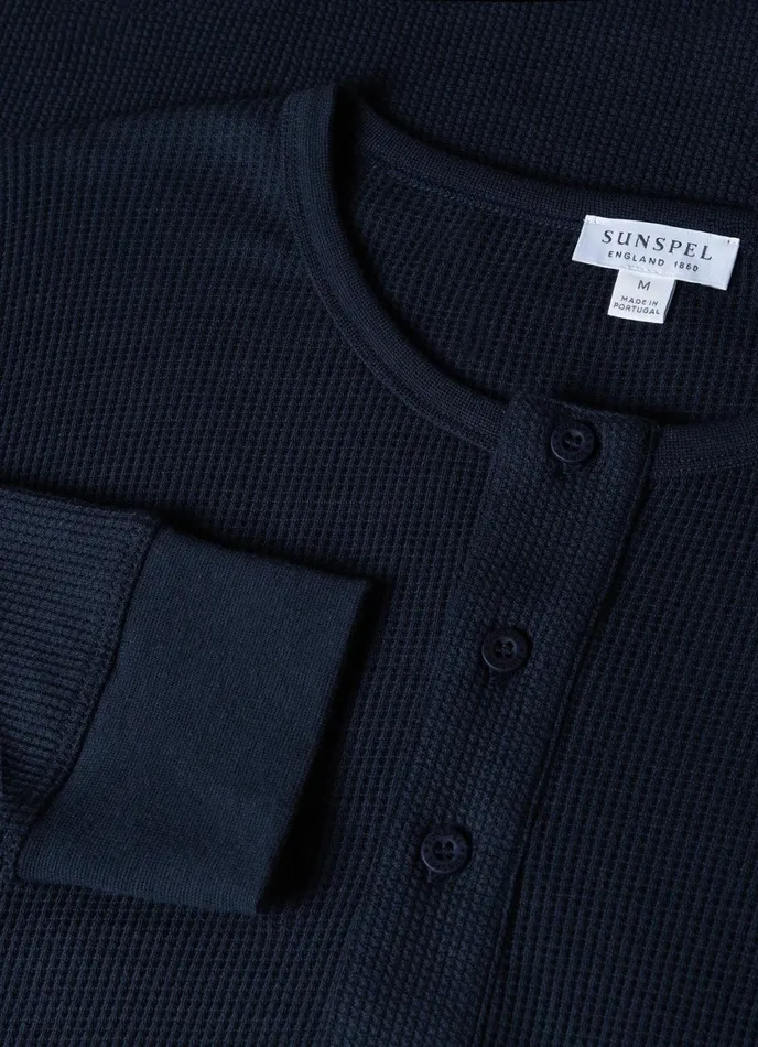 Long Sleeve Waffle Henley Navy Men SUNSPEL Tshirts