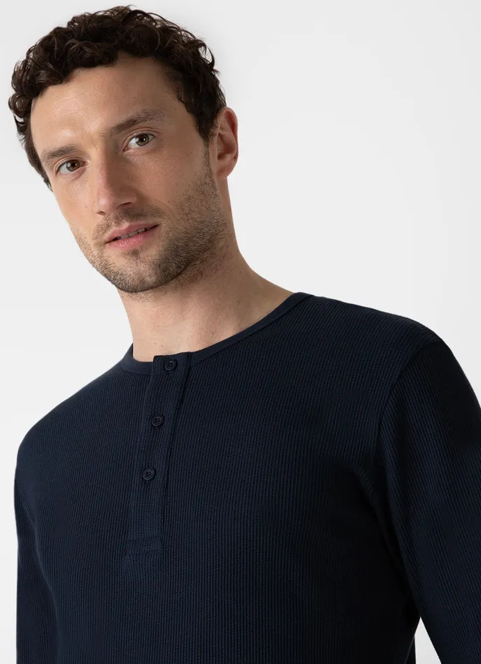 Long Sleeve Waffle Henley Navy Men Tshirts ussunspel Long Sleeve Waffle Henley Navy Men Tshirts ussunspel