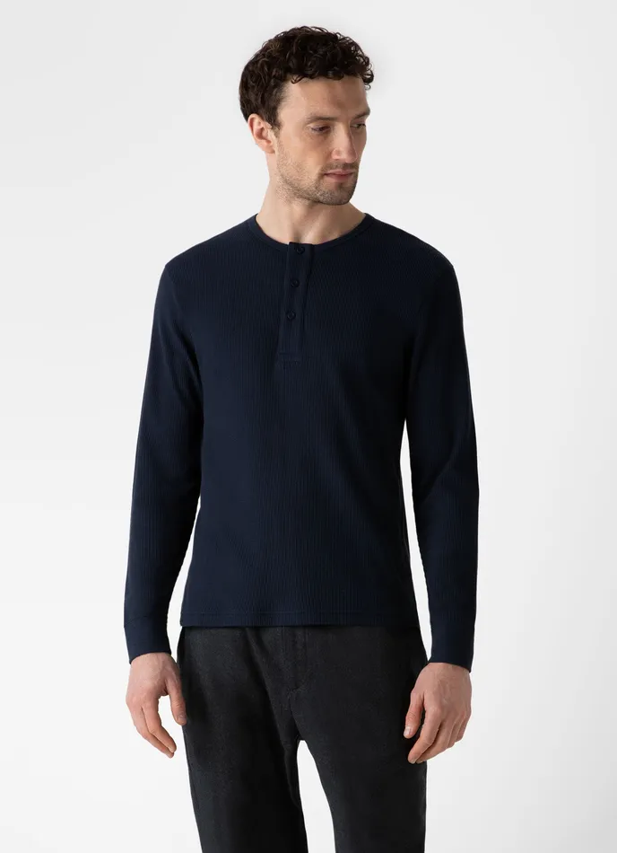 Long Sleeve Waffle Henley Navy Men Tshirts ussunspel Long Sleeve Waffle Henley Navy Men Tshirts ussunspel