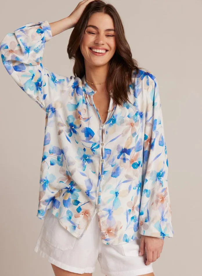 Long Sleeve Women Bella Dahl Button Loop Front Shirt 8211 Malibu Floral Print Long Sleeve Women Bella Dahl Button Loop Front Shirt 8211 Malibu Floral Print