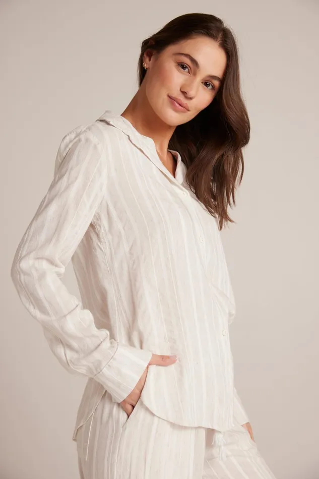 Long Sleeve Women Bella Dahl Flowy Button Down 8211 White Sand Stripe